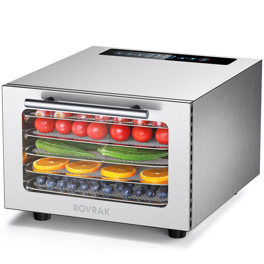ROVRAk Food Dehydrator Machine 5-Tray Stainless Steel Dehydrator for Jerky, Fruit, Meat, Dog Treats, Adjustable Timer, Digital Temperature Control (67 Recipes)