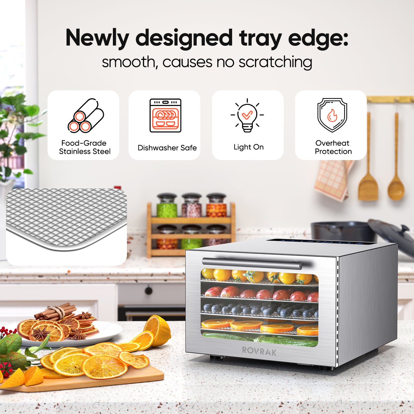 ROVRAk Food Dehydrator Machine 5-Tray Stainless Steel Dehydrator for Jerky, Fruit, Meat, Dog Treats, Adjustable Timer, Digital Temperature Control (67 Recipes)