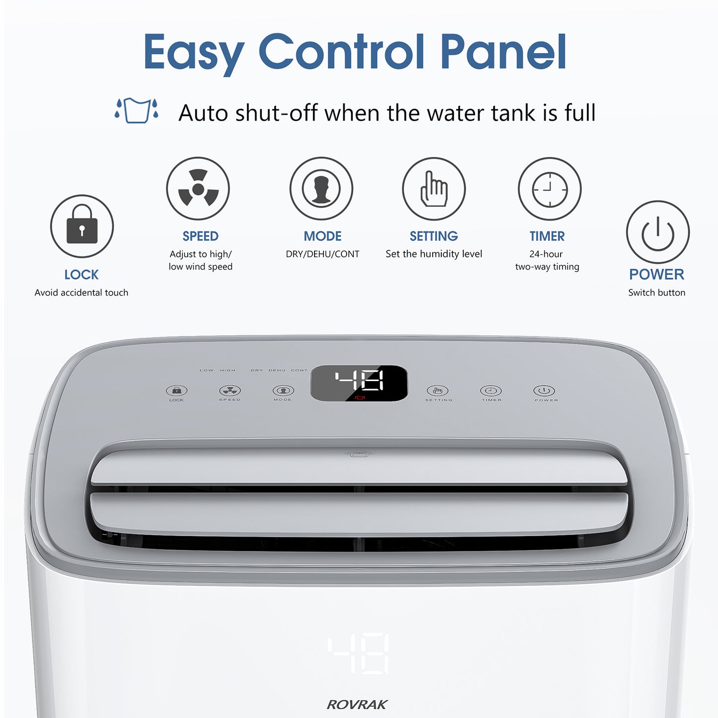 ROVRAK 35 Pint 2500 Sq. Ft. Dehumidifier for Home Bedroom Basement Wet Bathroom with Smart Humidity Control, Continuous Drain Hose and 0.66 Gallon Water Tank Capacity