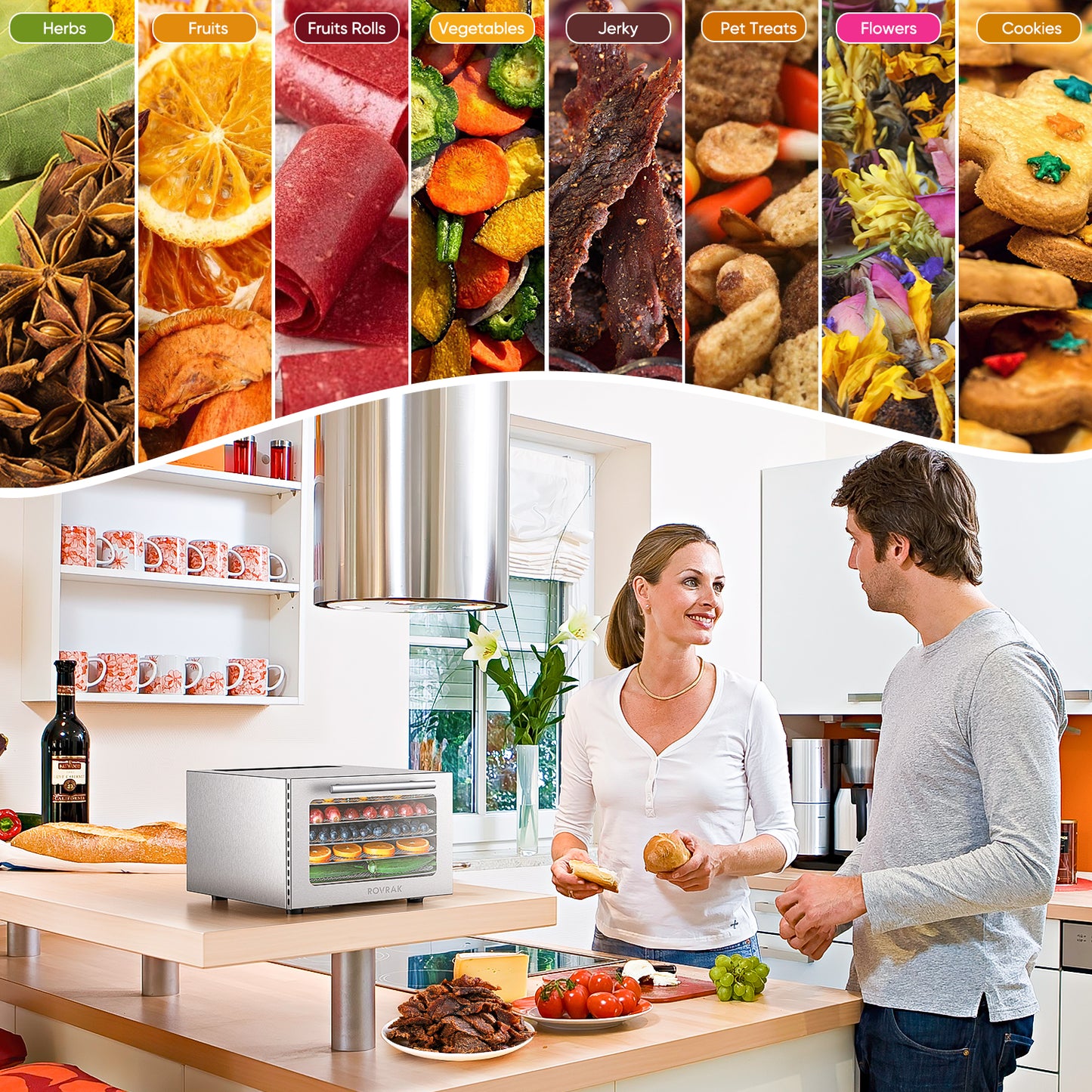 ROVRAk Food Dehydrator Machine 5-Tray Stainless Steel Dehydrator for Jerky, Fruit, Meat, Dog Treats, Adjustable Timer, Digital Temperature Control (67 Recipes)