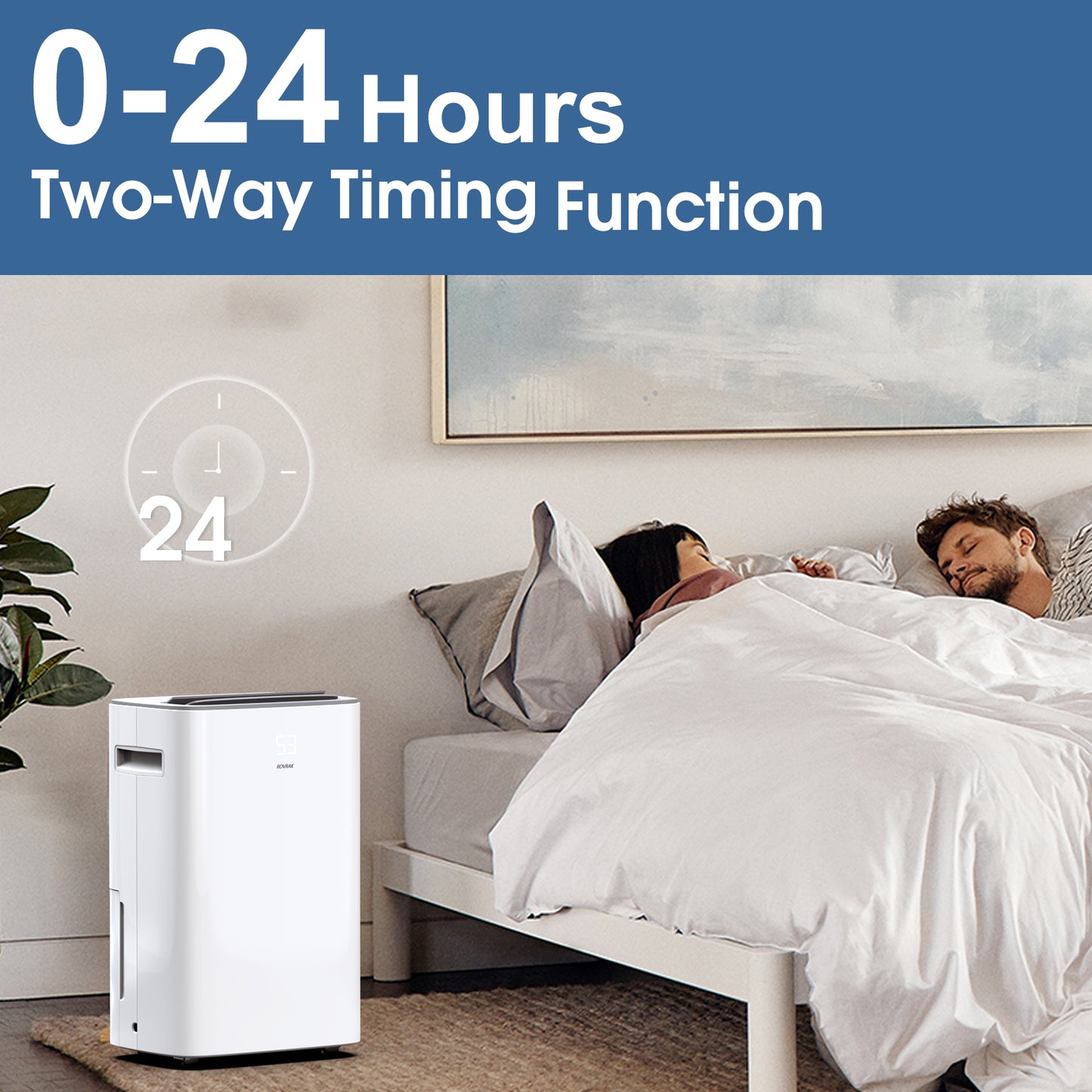 ROVRAK 50 Pint 3500 Sq. Ft. Dehumidifier 3 Modes Adjustable Household Dehumidifier, with Auto or Manual Drainage and 0.66 Gallon Water Tank Capacity for Living Room Wardrobe Garage