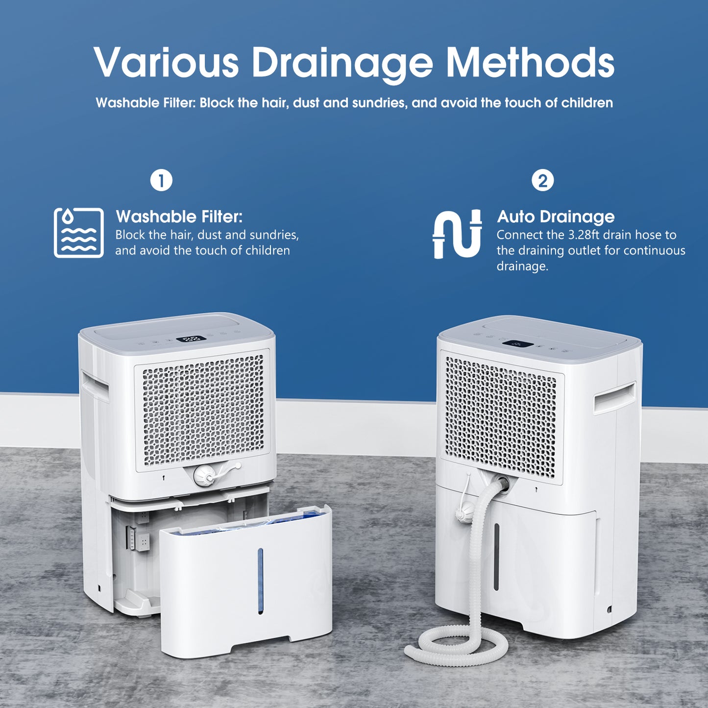 ROVRAK 35 Pint 2500 Sq. Ft. Dehumidifier for Home Bedroom Basement Wet Bathroom with Smart Humidity Control, Continuous Drain Hose and 0.66 Gallon Water Tank Capacity