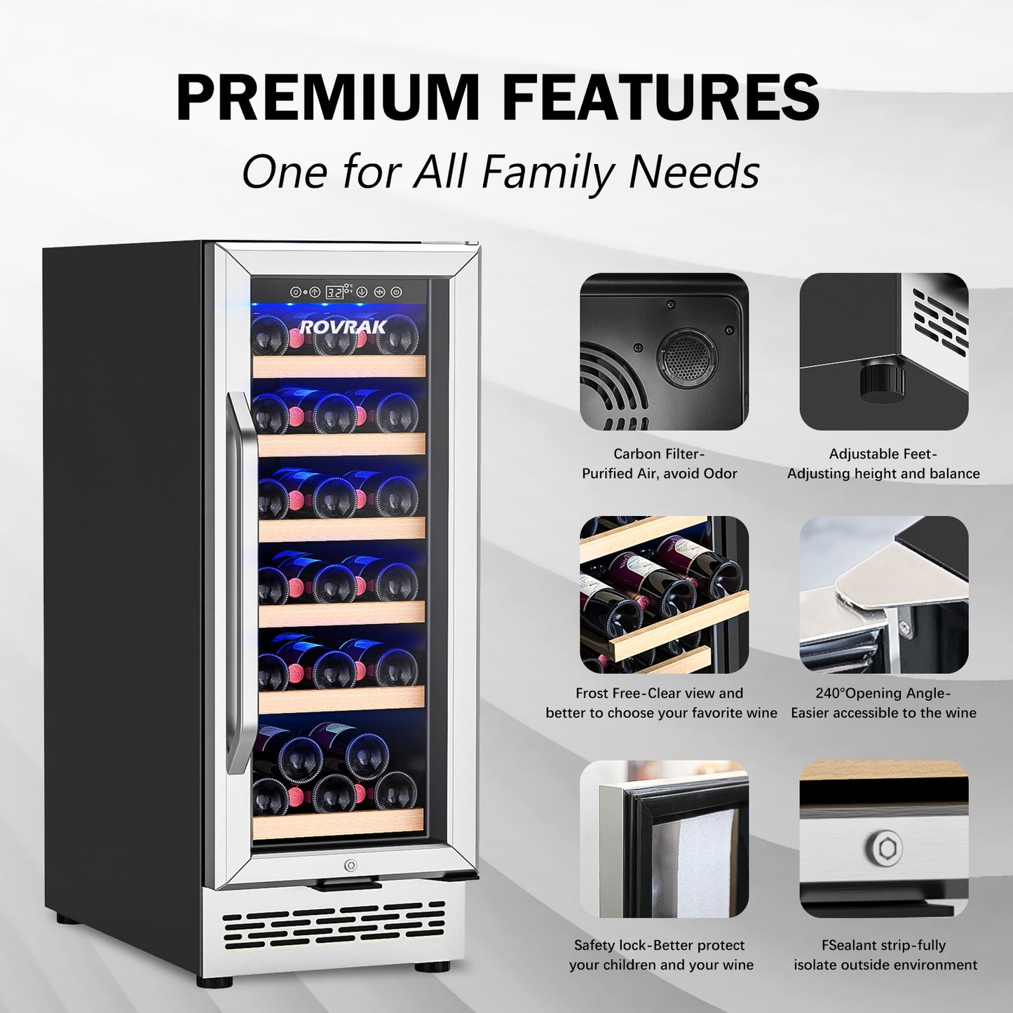 32 Bottles, 15 inch Built-in or Freestanding Wine Cooler Refrigerator