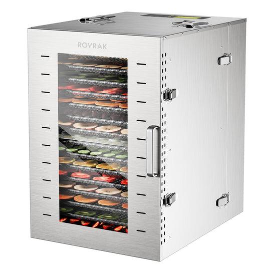 ROVRAk Commercial Dehydrator Machine, 16-Tray Food Dehydrator for Jerky, Fruit, Meat, Herbs, Adjustable Timer, Temperature Control, Overheat Protection (67 Recipes)