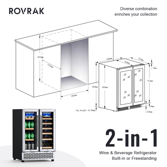 Dual Zone 2-in-1, 24 inch Beverage and Wine Refrigerator