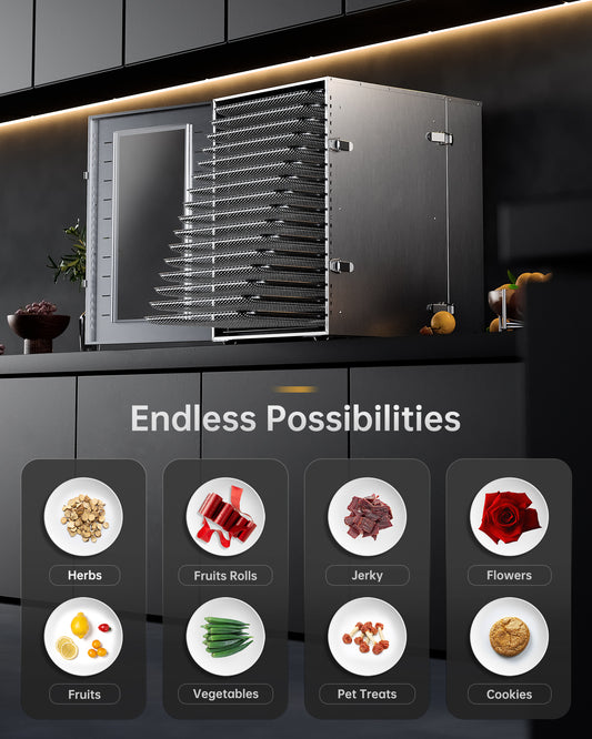 ROVRAk Commercial Dehydrator Machine, 16-Tray Food Dehydrator for Jerky, Fruit, Meat, Herbs, Adjustable Timer, Temperature Control, Overheat Protection (67 Recipes)