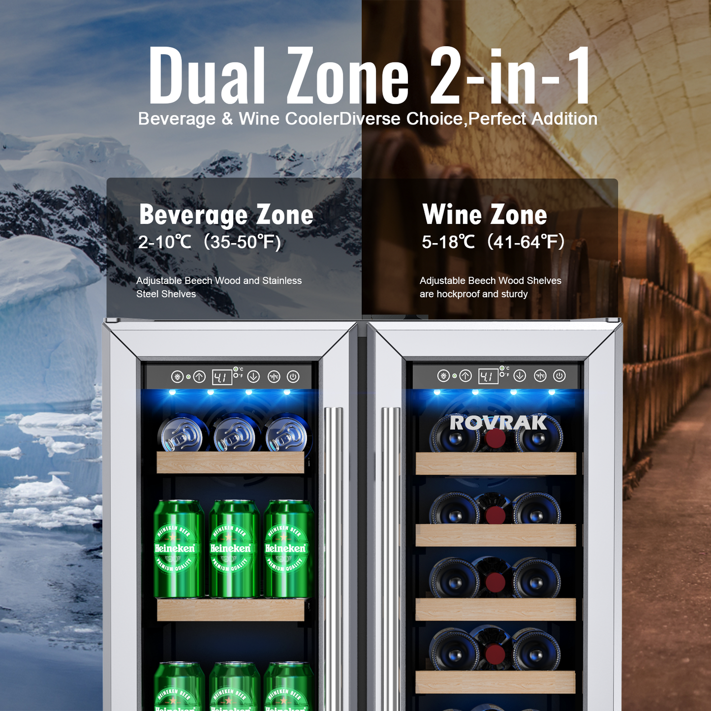 Dual Zone 2-in-1, 24 inch Beverage and Wine Refrigerator
